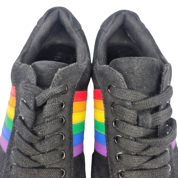 Charla Tedrick Dolls Kill Shoes 6 Black Rainbow Striped Platform Sneakers LGBTQ - Picture 6 of 12